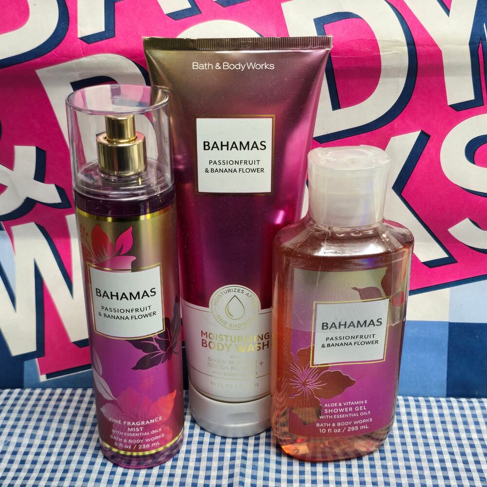 BBW Bahamas Passionfruit Fragrance Mist Moisturizing Body Wash Shower Gel Set